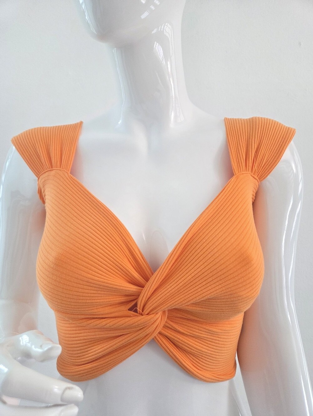 SHEIN Orange Ribbed Twist Front Crop Top Medium